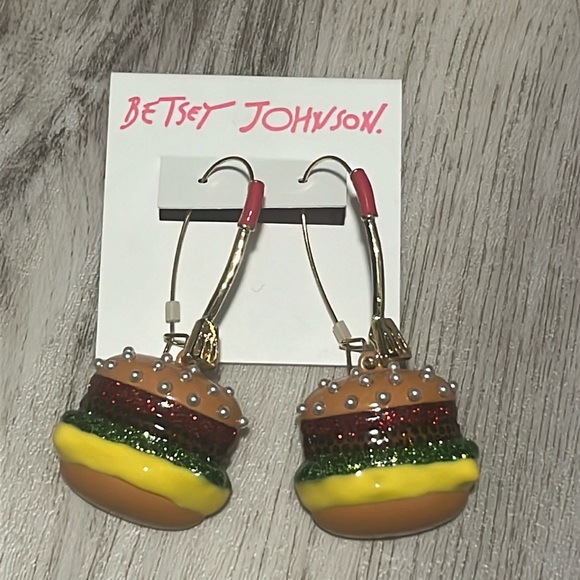 Betsey Johnson Jewelry - Betsey Johnson Hamburger Cheeseburger Sparkle Bling Earrings NWT